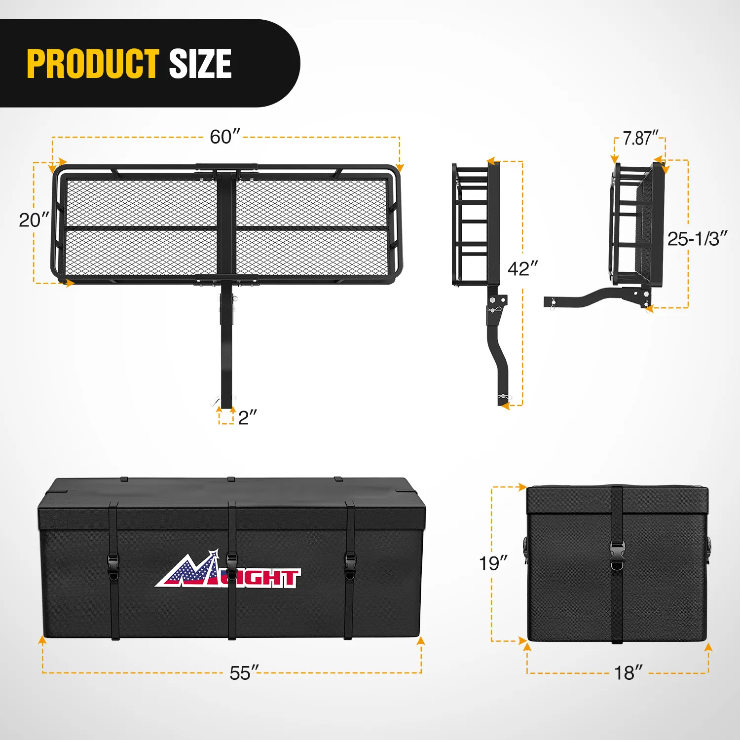 60 x 20 x 7.87 Inch Hitch Cargo Carrier Set