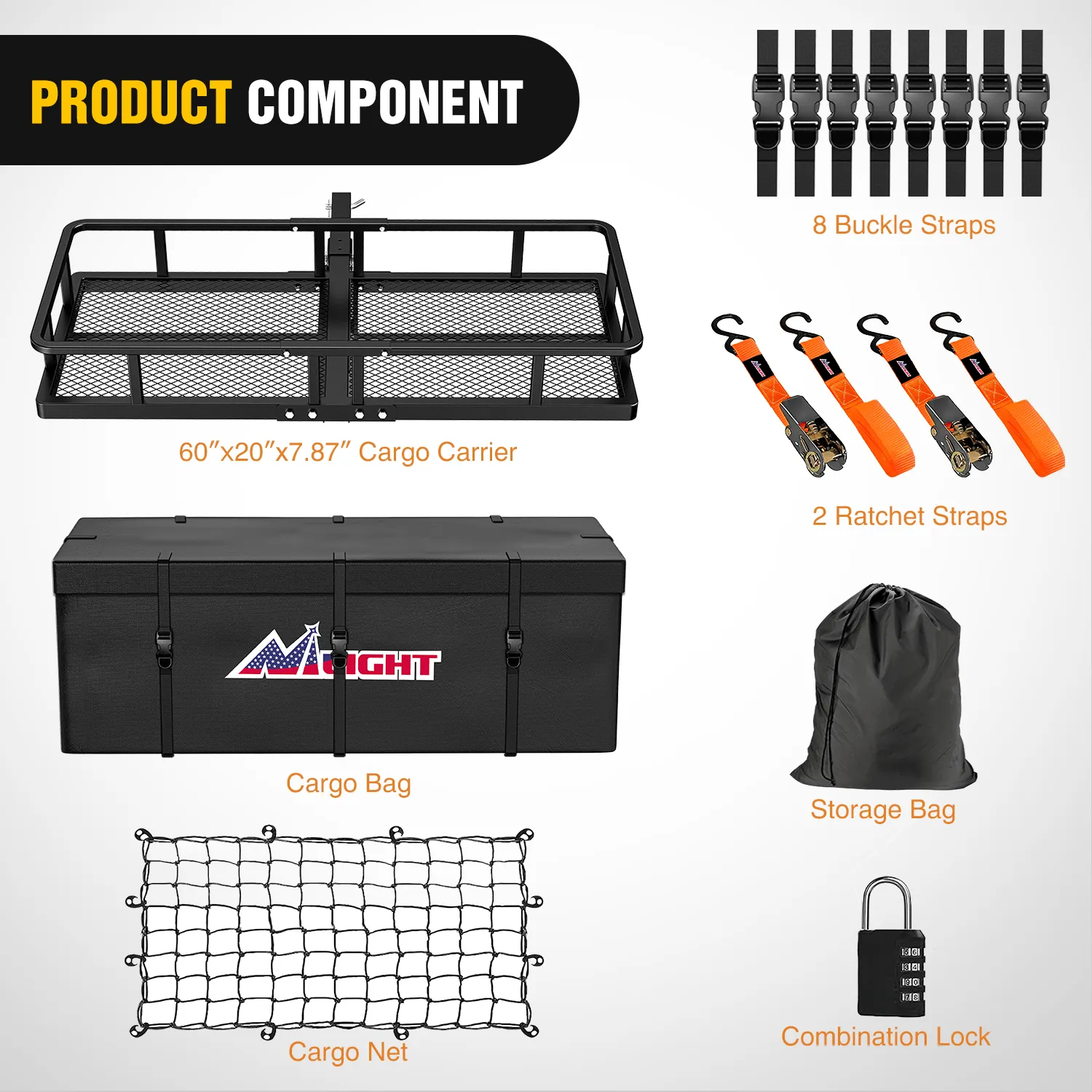 60 x 20 x 7.87 Inch Hitch Cargo Carrier Set