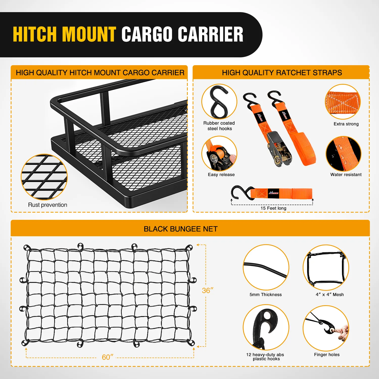 60 x 20 x 7.87 Inch Hitch Cargo Carrier Set