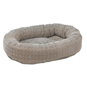 MicroVelvet Donut Bolstered Dog Bed — Herringbone