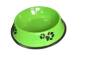 Paw Print Stainless Steel Pet Bowl with Rubber Rim