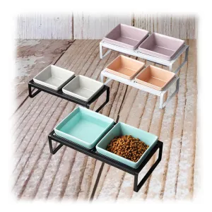 PAWS ASIA Manufacturers Direct Sale Iron Elevated Ceramic Protect Cervical Feeding Dog Bowl Cat