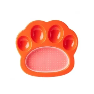 Pet Dream House PAW 2-in-1 Mini Slow Feeder Dish & Lick Mat for Cats and Small Dogs Orange