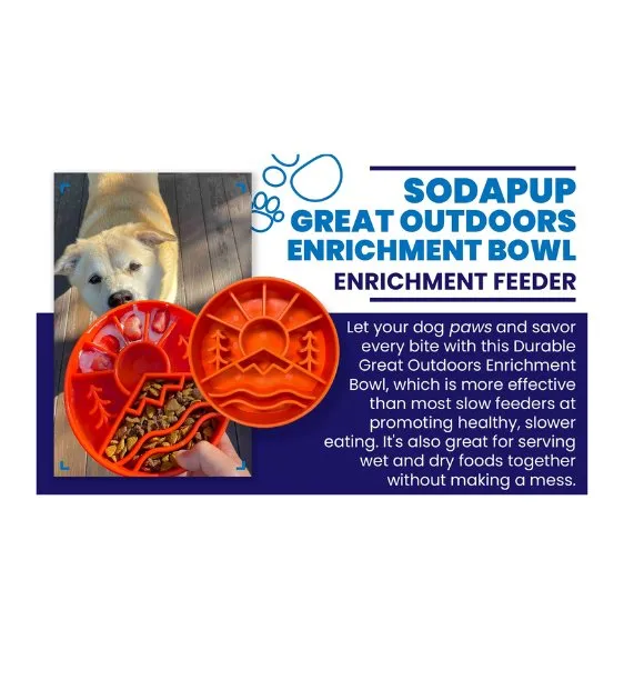 SodaPup Enrichment Slow Feeder Bowl For Dogs (Round / Orange Great Outdoors)